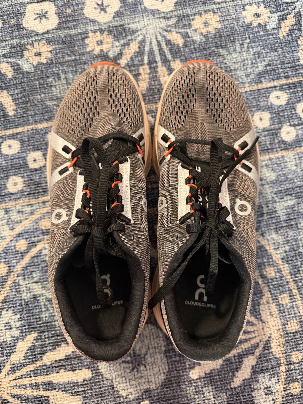 On Cloud Cloudeclipse Gray Running Sneakers with Orange Accents - Picture 3 of 6